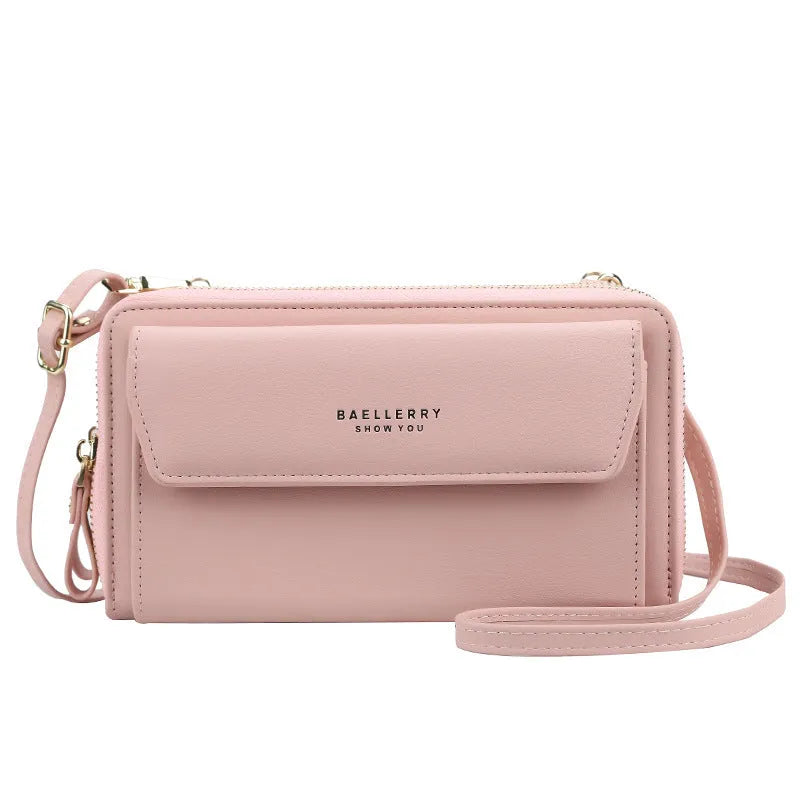 Soft PU leather long wallet with double zip closure in horizontal square shape showing colour options