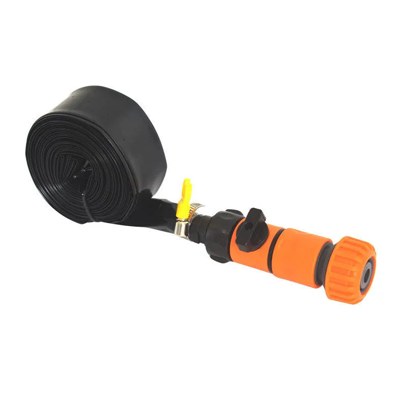 Portable garden sprinkler with PVC hose in blue or orange colour