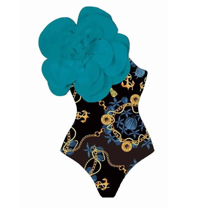 Women's floral one-piece swimsuit set with optional wrap skirt in polyester fabric