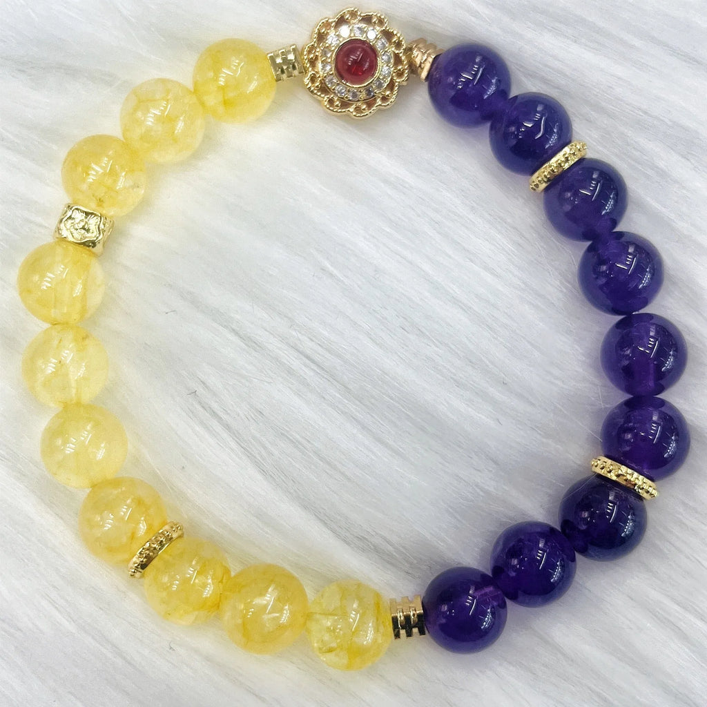 Handmade yellow and purple amethyst crystal bracelet for women with manual craftsmanship