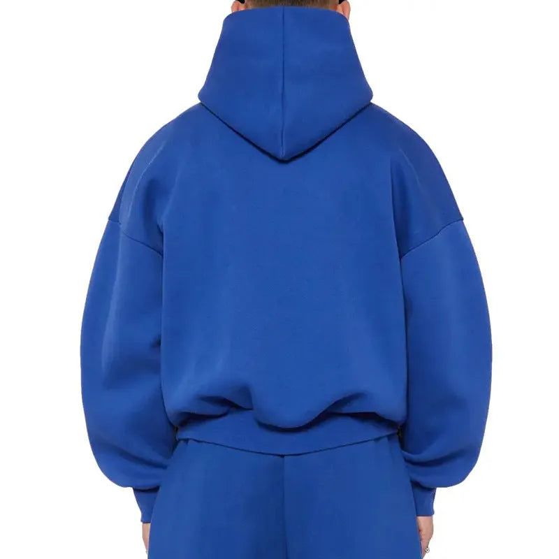 Men's grey fleece-lined cotton pullover hoodie with wool lining shown front view