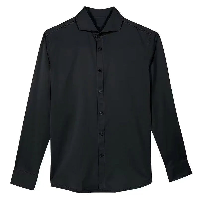 Men's black long sleeve Korean style shirt with cardigan design for autumn casual wear