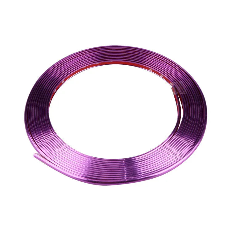 Roll of electroplated purple PVC wheel rim trim sticker, 10mm wide.