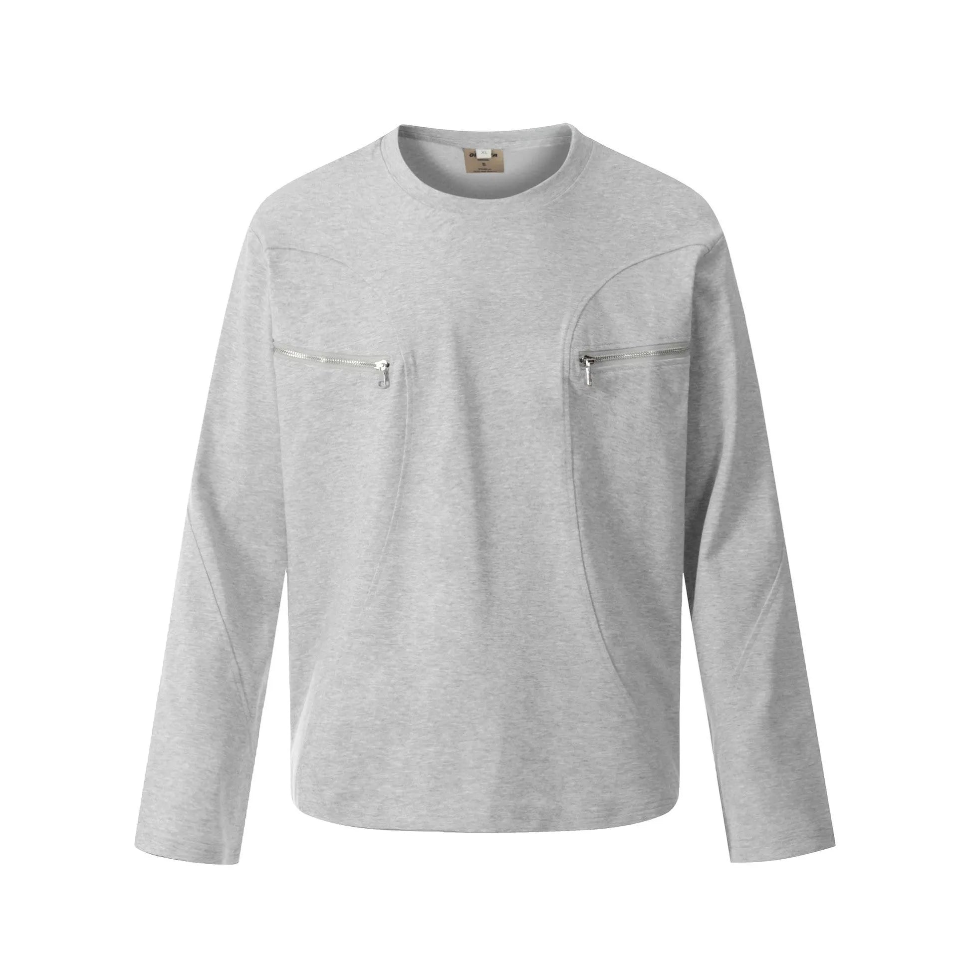 A man's loose-fit black cotton pullover T-shirt with long sleeves in a casual retro style.