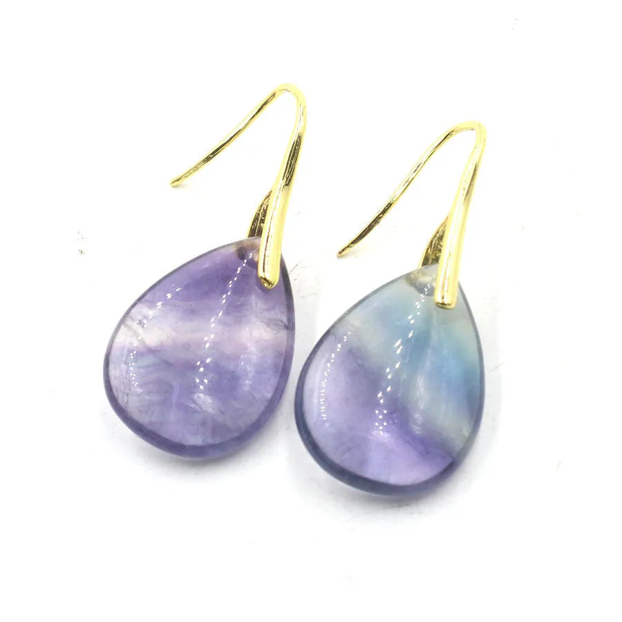Geometric water drop crystal earrings with electroplated finish in amethyst colour