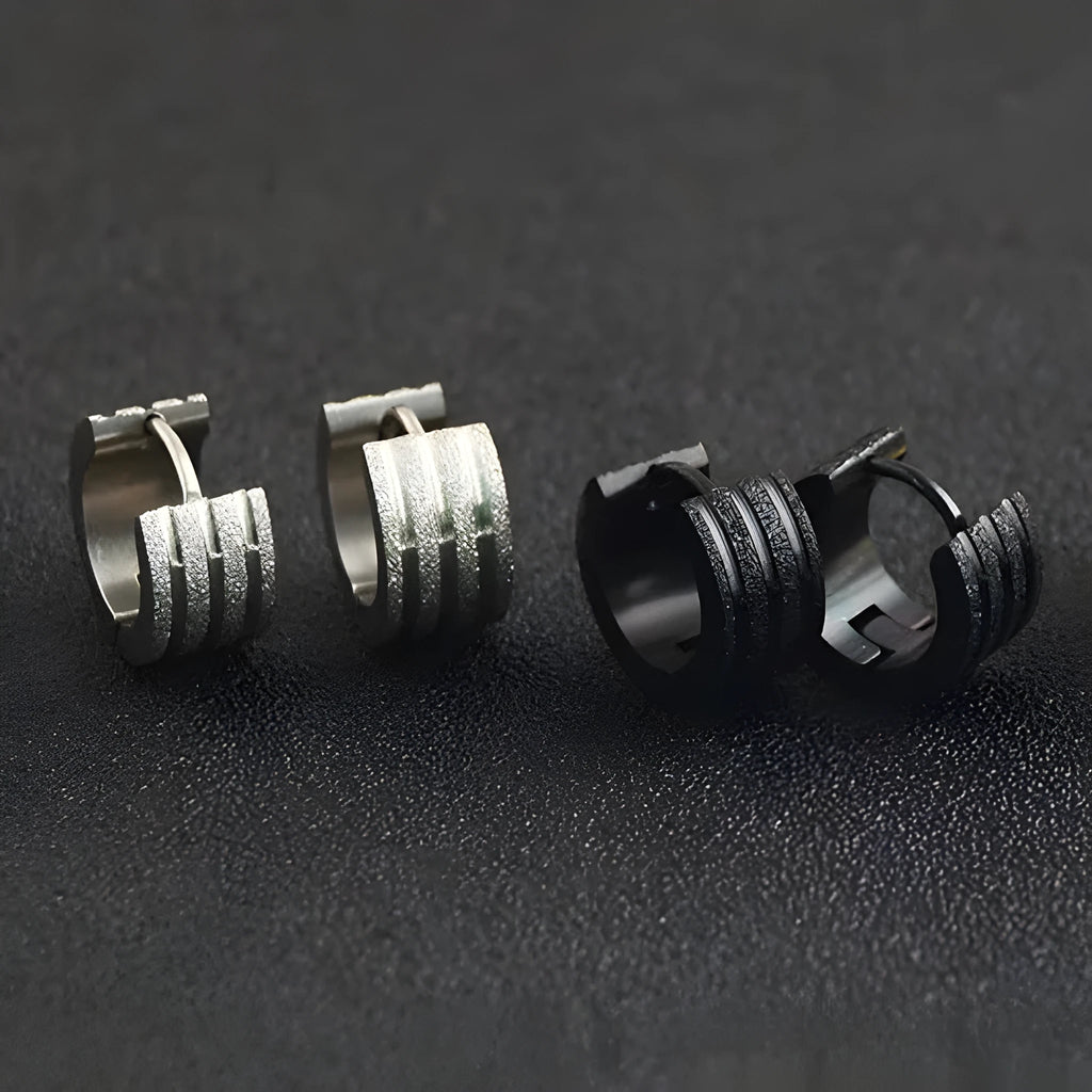 Korean-style three-line geometric earrings with a frosted finish in titanium steel