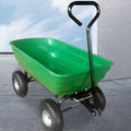 Green four-wheel plastic dump truck with steel PP body for garden material transport