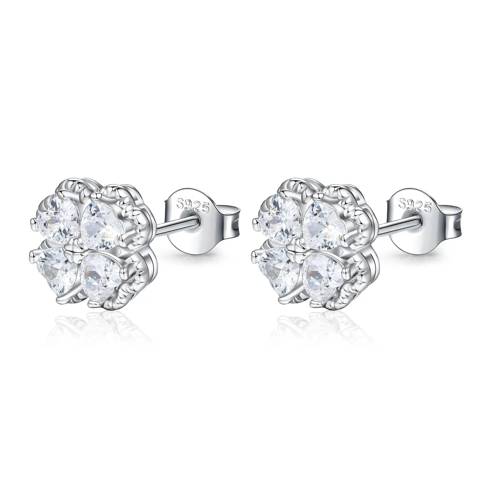 925 silver heart-shaped zircon earrings in white gold colour with European styling