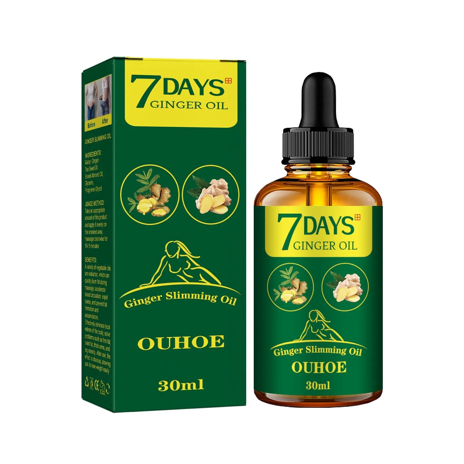30ml ginger body shaping firming oil bottle for thigh muscle slimming massage care