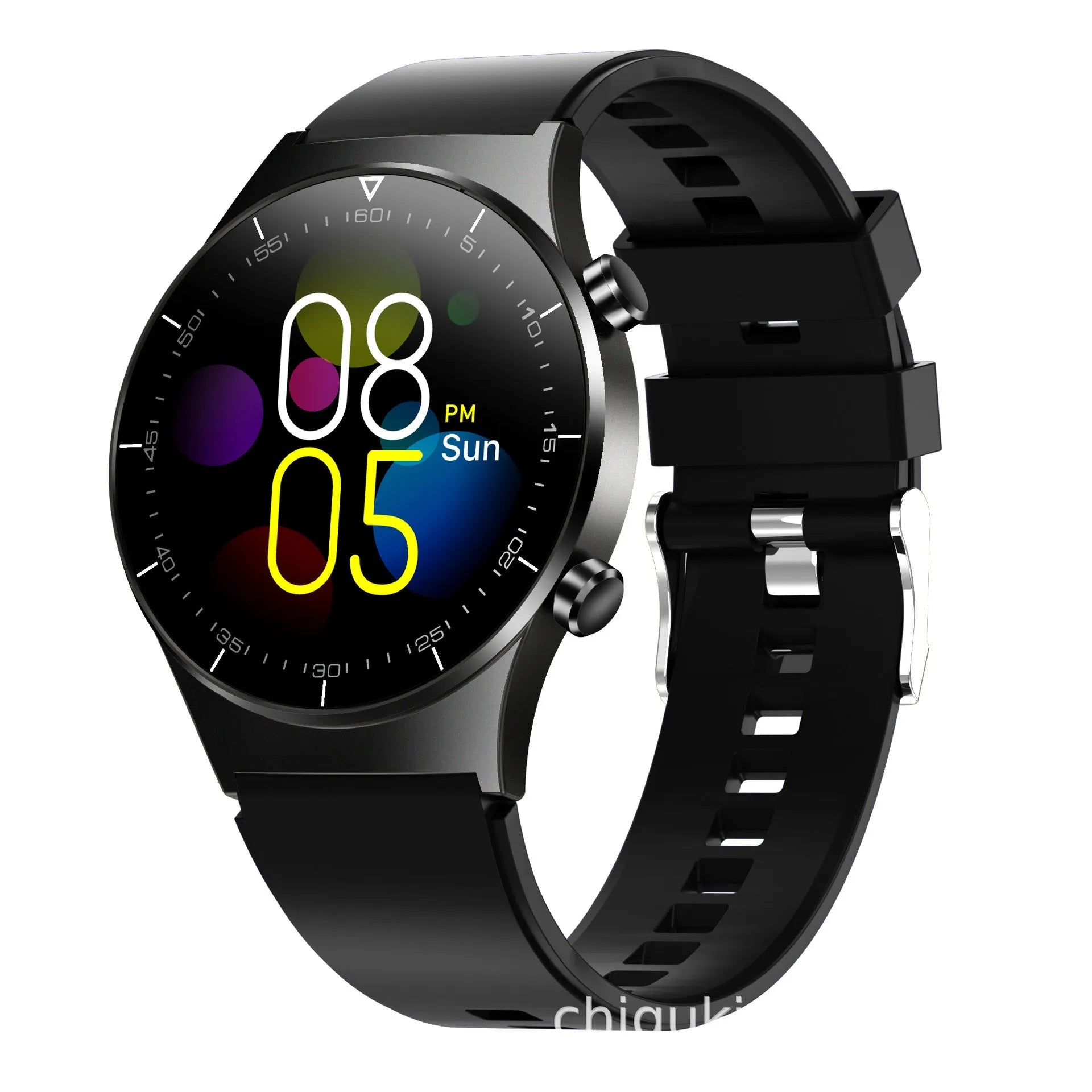 Black TPU strap smart watch with 1.3-inch touch screen displaying health metrics