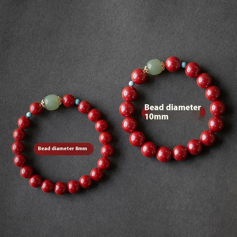 Cinnabar Hetian jade beads bracelet with geometric ellipse shape in purple gold sand colour