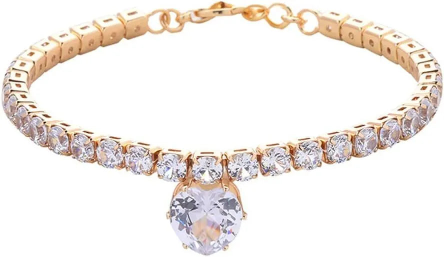 Rhinestone heart shaped dog and cat collar in gold, platinum, or rose gold with adjustable sizing