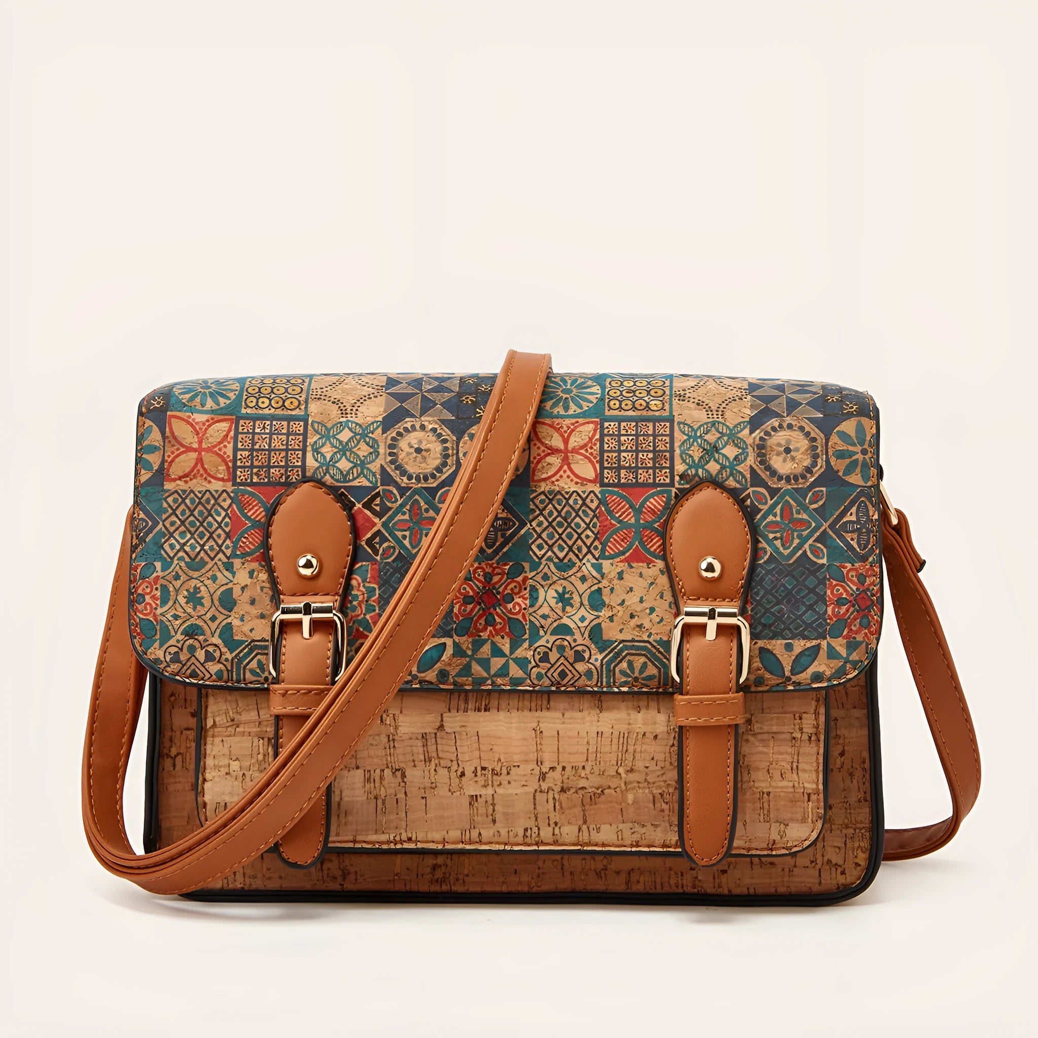 Women's one-shoulder crossbody printed bag in PU leather with botanical design