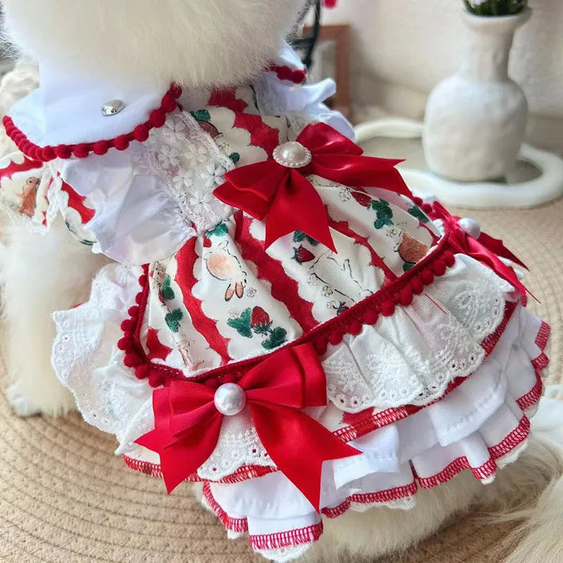 Rabbit skirt colour princess style polyester dog dress showing size options from XS to XL