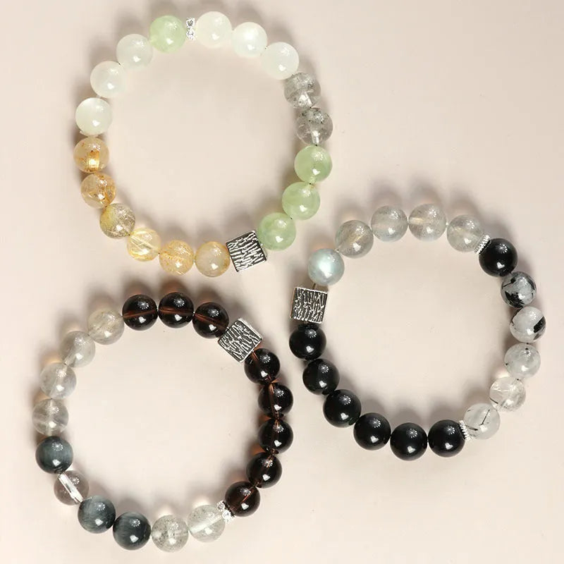 Khaki crystal couple bracelet with 10mm geometry shape and Chinese style design
