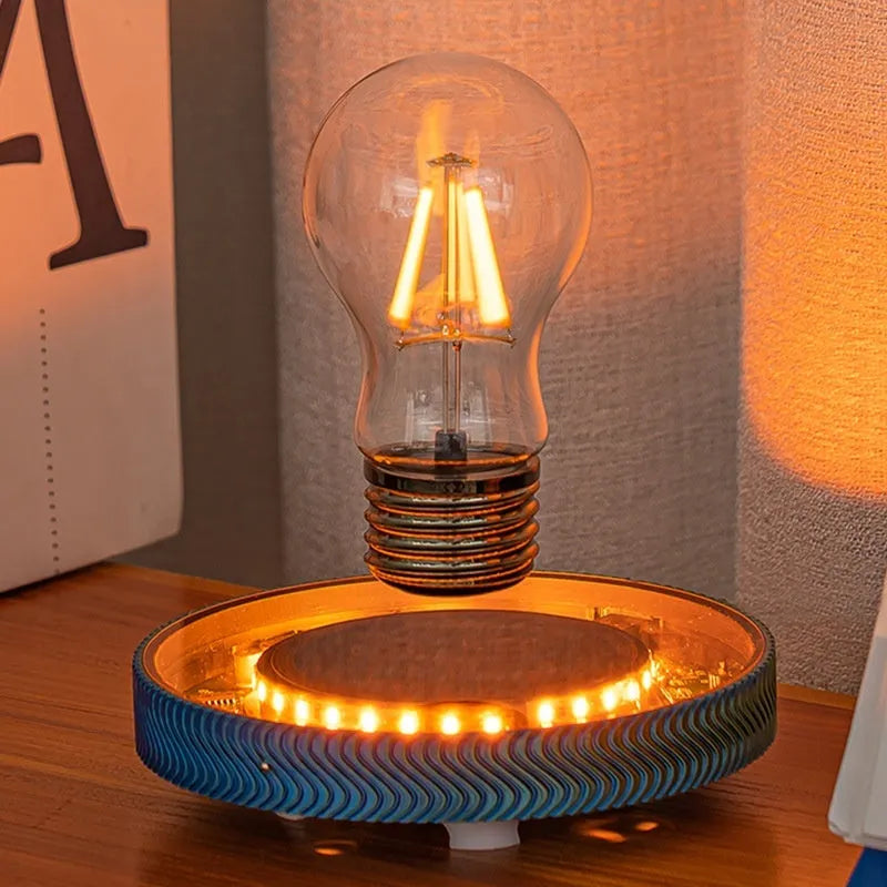 Magnetic suspension night lamp with floating 3D printed ornament in modern minimalist design