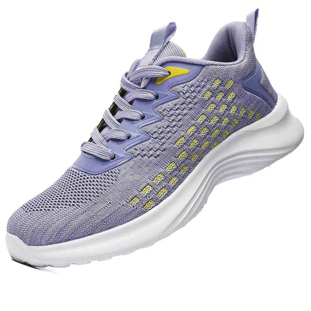 Women's lavender purple Flyknit running shoes with striped pattern and EVA sole