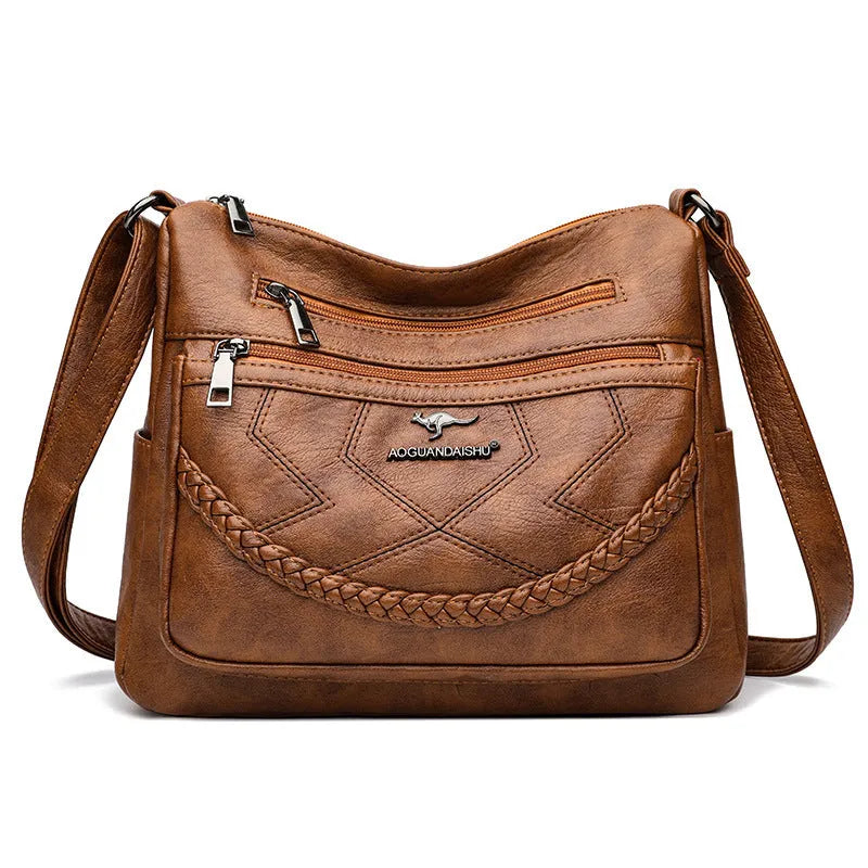 Soft PU leather women's shoulder bag in horizontal square design with crossbody strap
