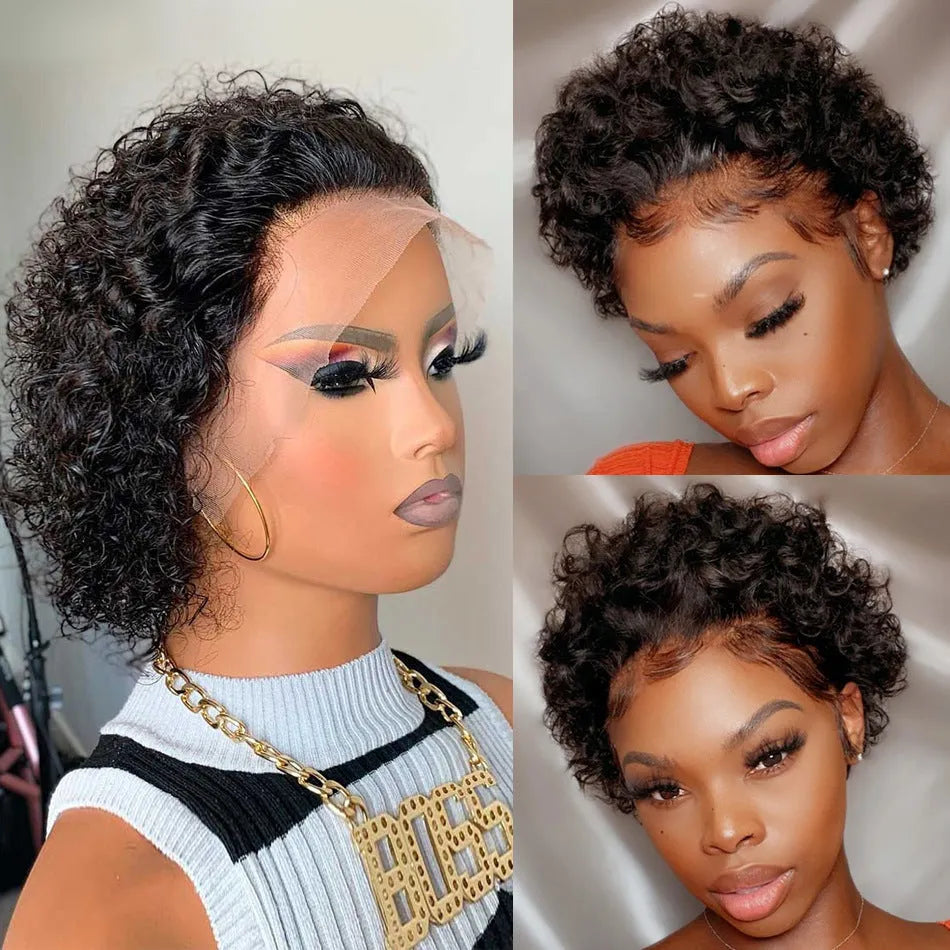 Black human hair lace front wig in natural style with 13x1 colouring