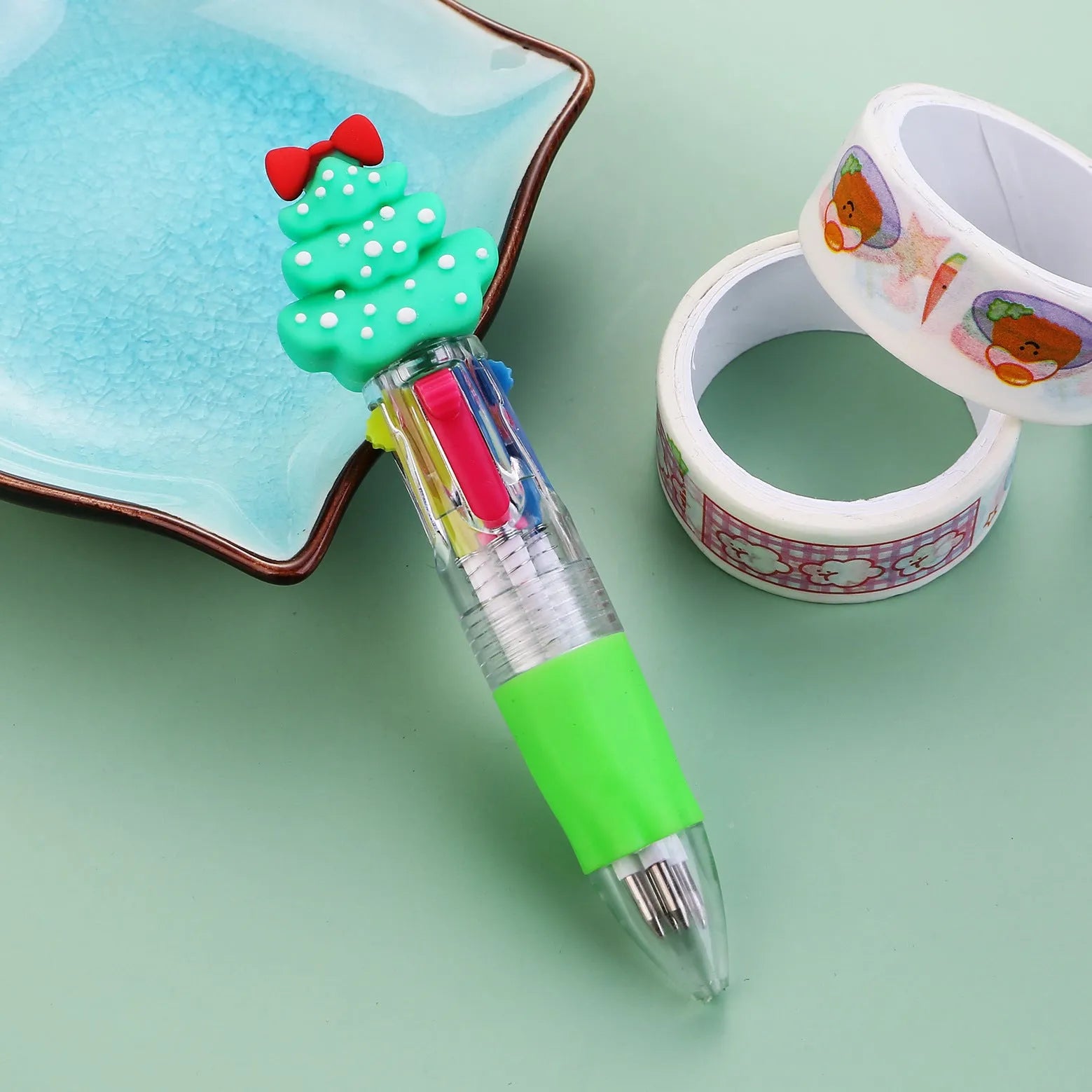 Christmas mini four-colour ballpoint pen with press mechanism and festive designs