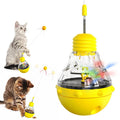Interactive cat wand toy with slow feed dispenser in yellow colour with bouncing teaser and light-up balls