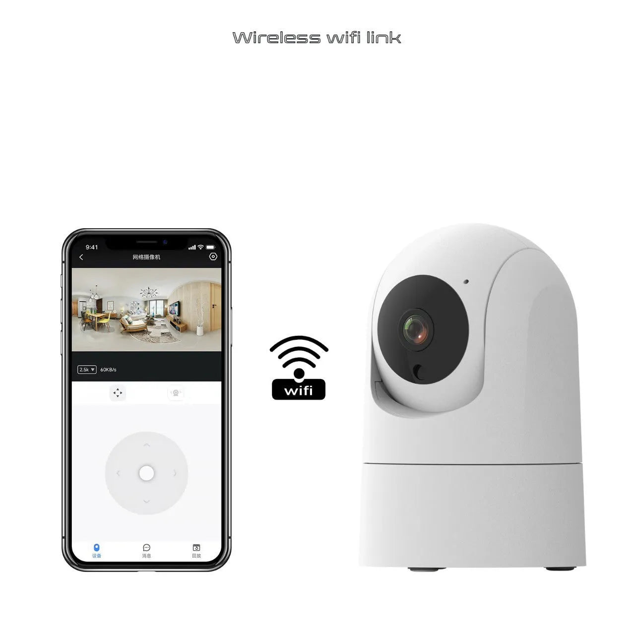 White indoor PTZ security camera with lens and mounting bracket on table