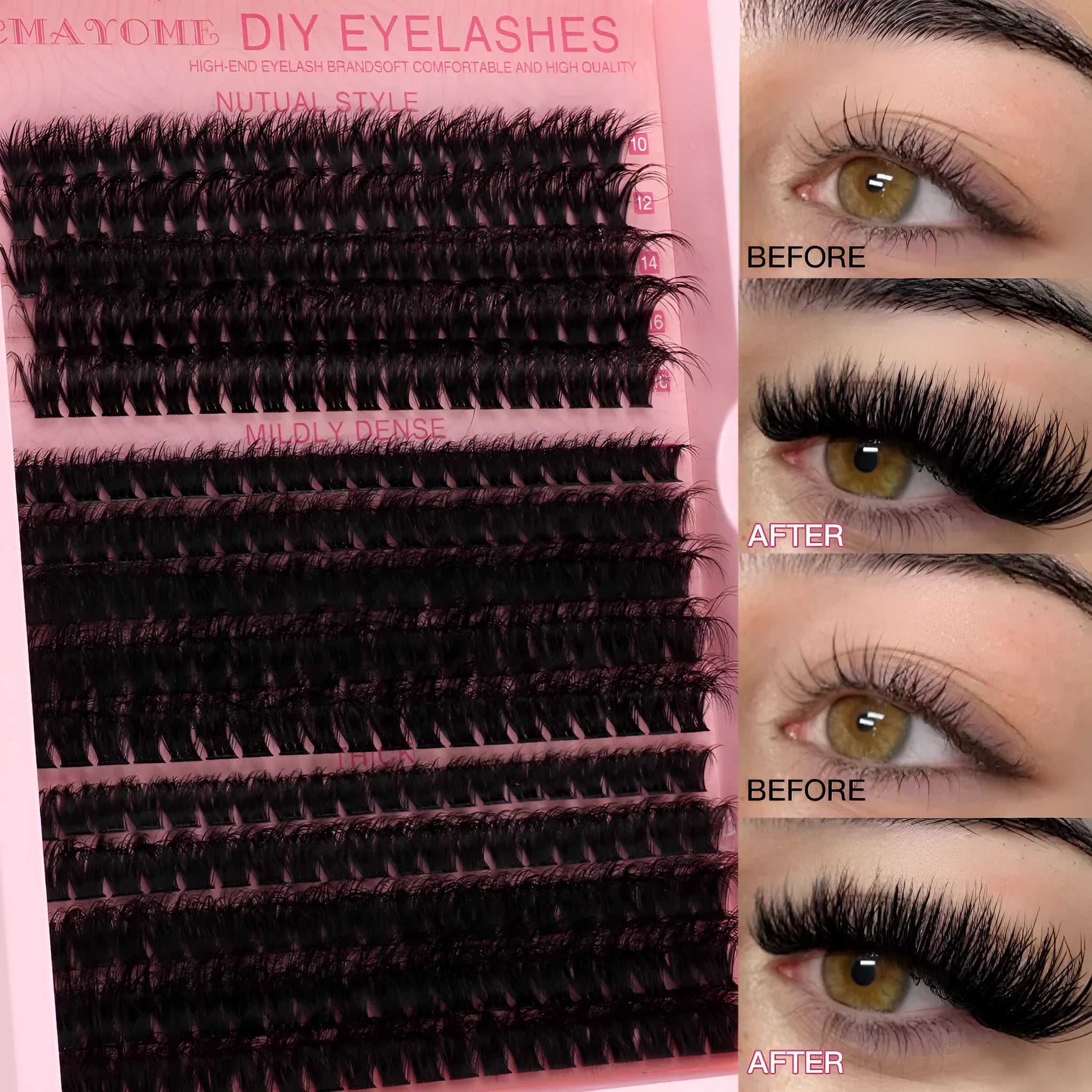 DIY single cluster false eyelash extension kit with tweezers and chemical fibre lashes