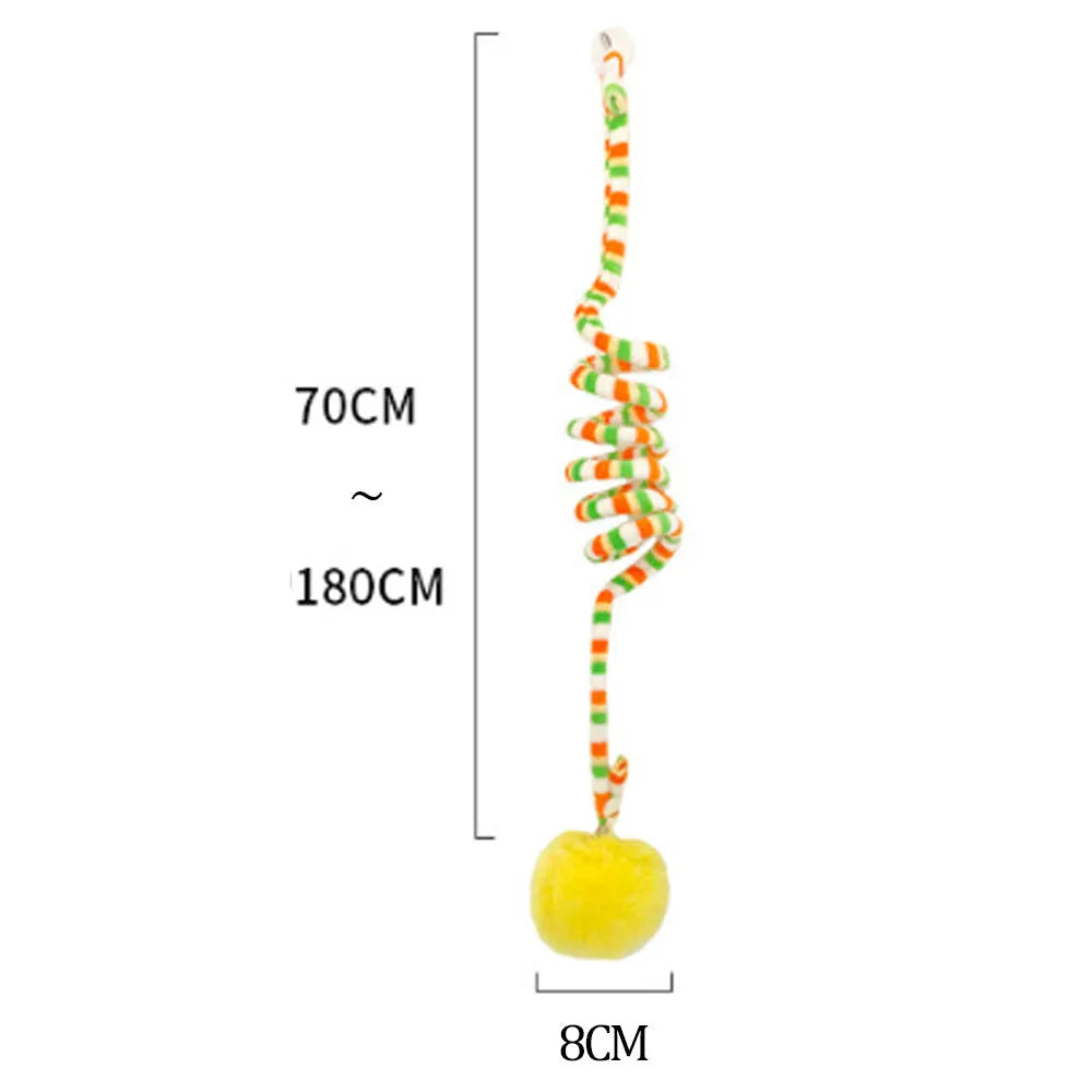 Hanging cat toy with suction cup, inflatable ball, and bell stick in multiple colour options
