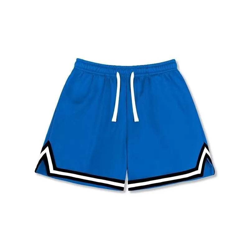 Men's loose sport shorts in polyester fabric available in nine colours including black, white, apricot, and blue shades