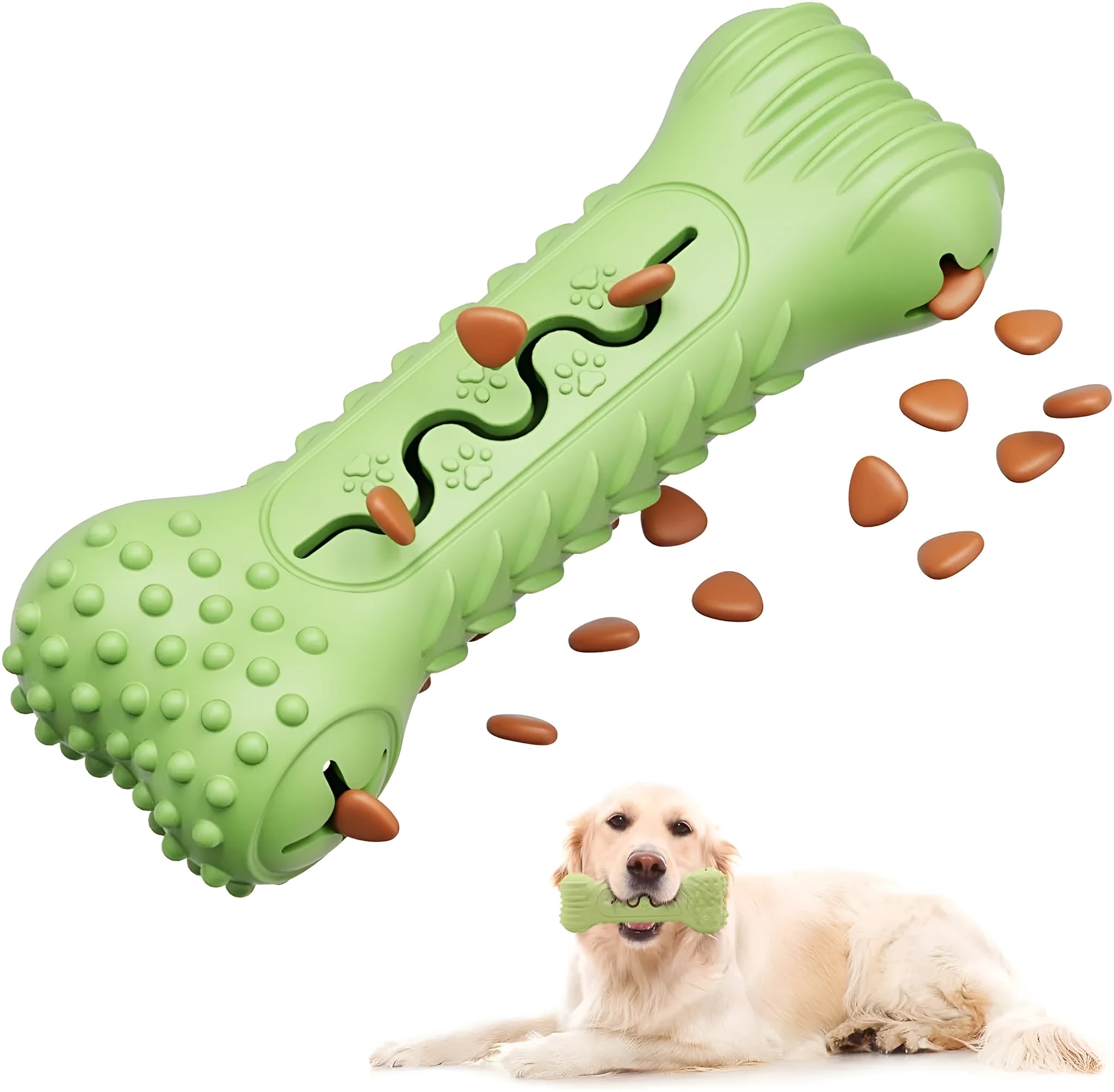 Blue bone-shaped natural rubber dog chew toy for aggressive chewers and teeth cleaning