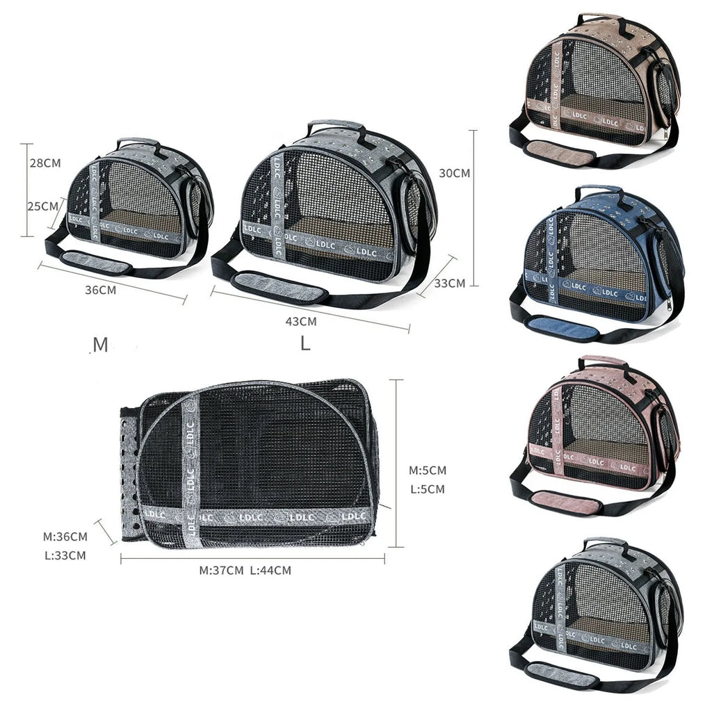 Portable one-shoulder pet bag for cat travel in blue Oxford cloth with anti-scratch cradle net