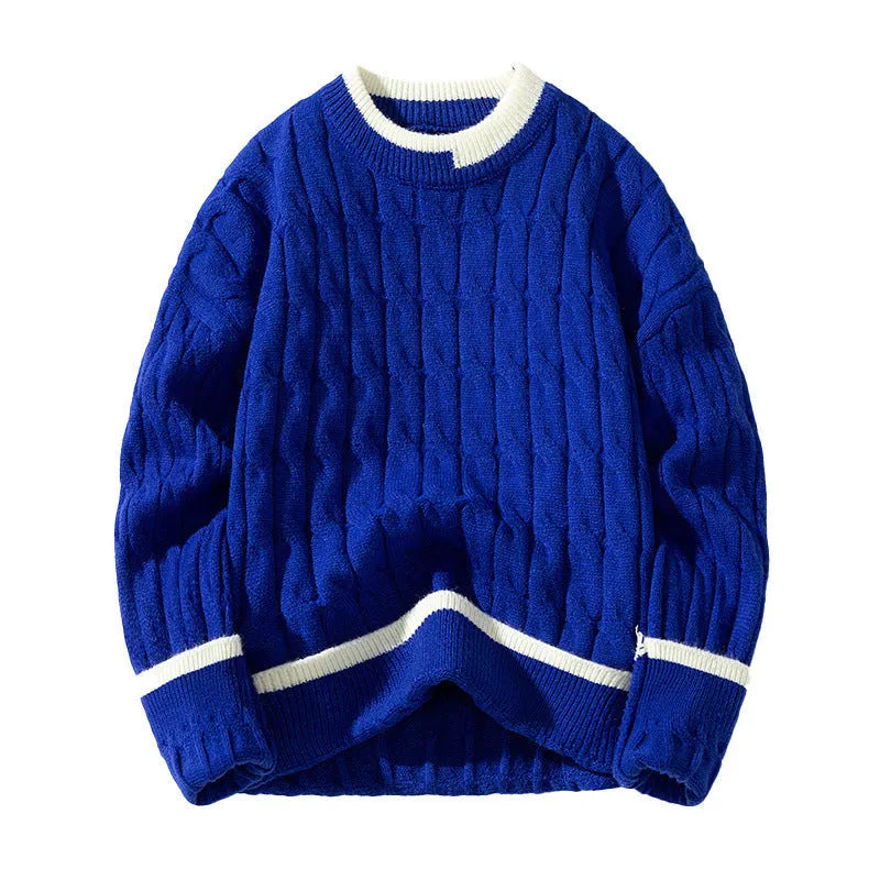 Men's two-piece acrylic sweater set with loose pullover and matching bottoms in winter sports style
