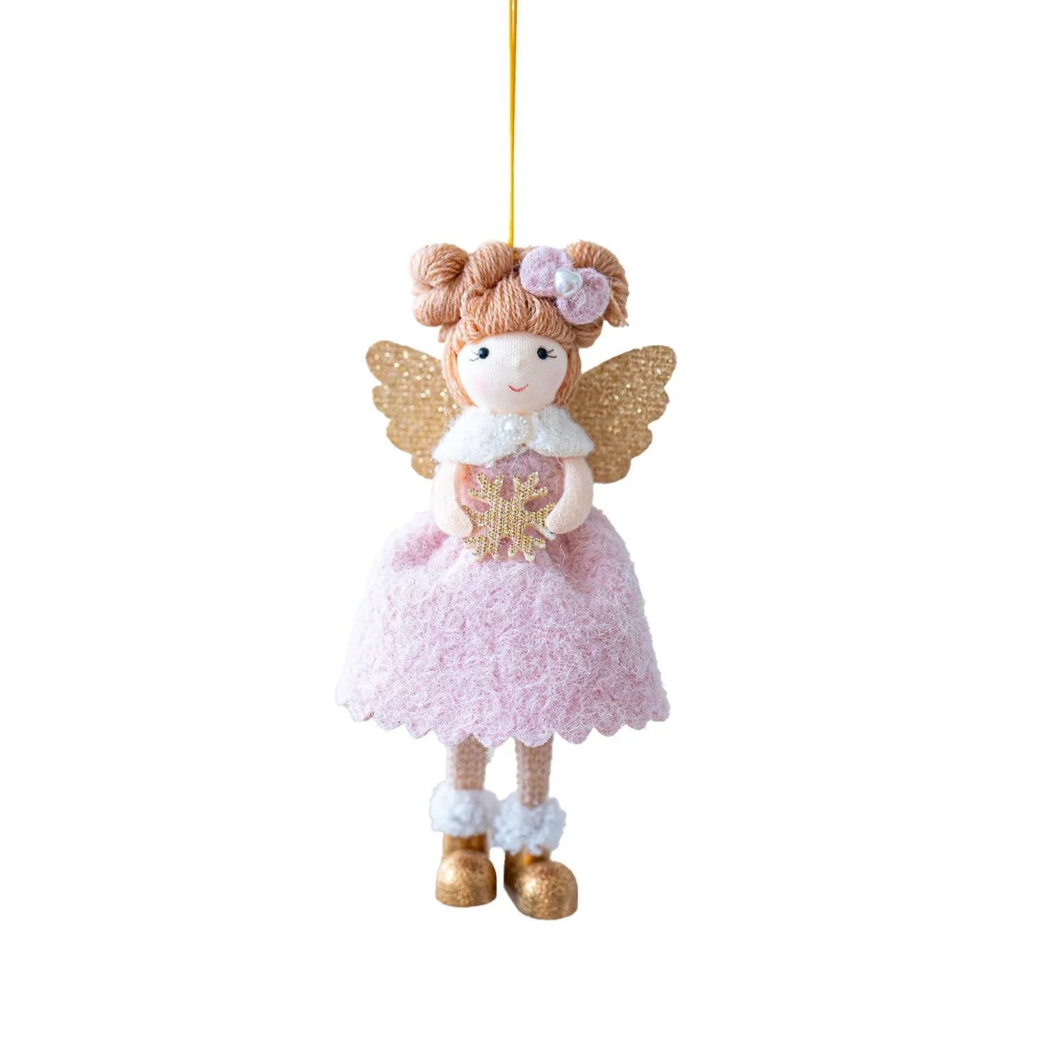Soft pink and white cloth angel wings plush pendant Christmas tree ornament.