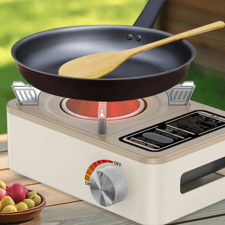 White portable infrared gas stove with stainless steel construction for outdoor cooking