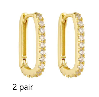 S925 sterling silver oval zircon clip earrings with geometric design