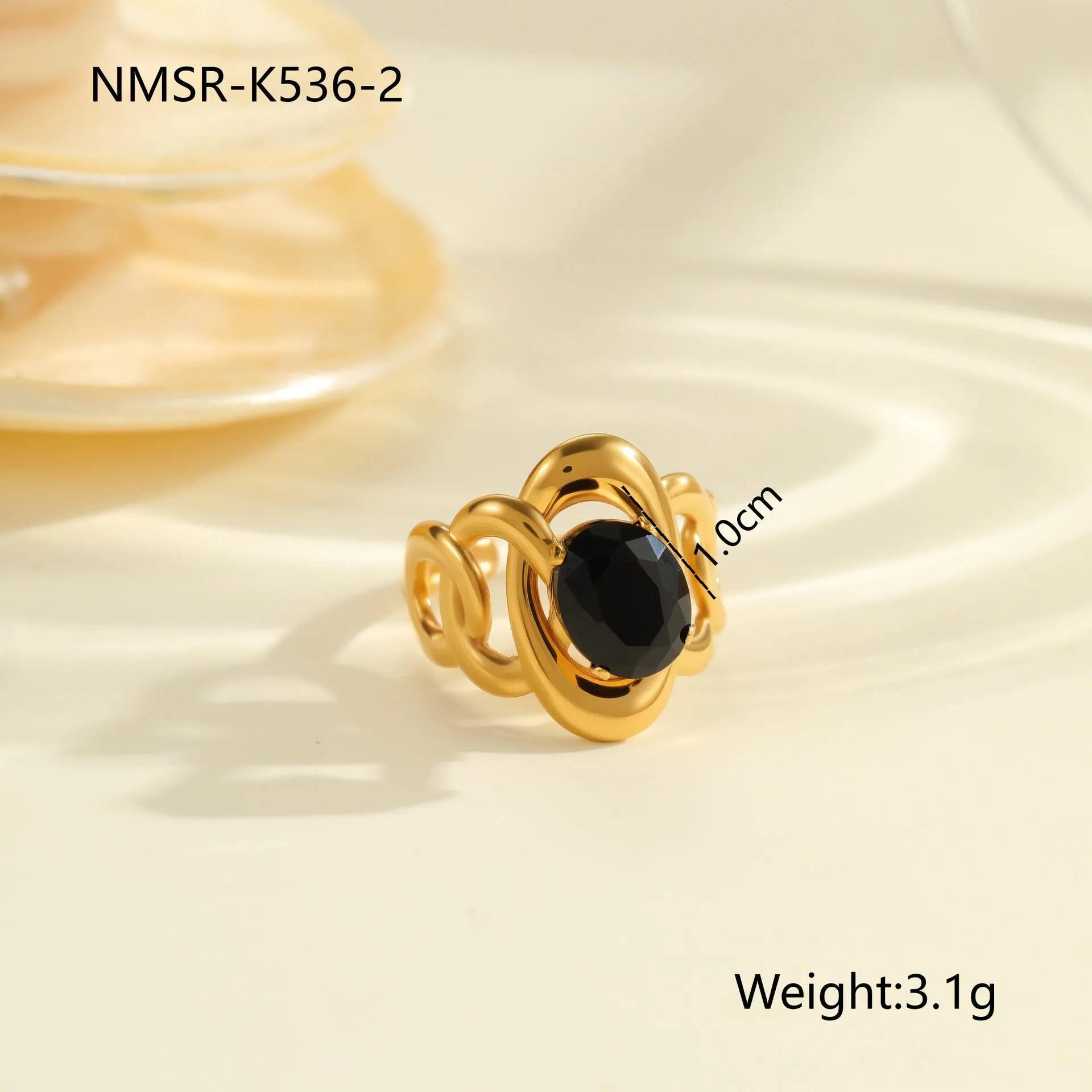 Geometric zircon ring with open mouth adjustable design in stainless steel