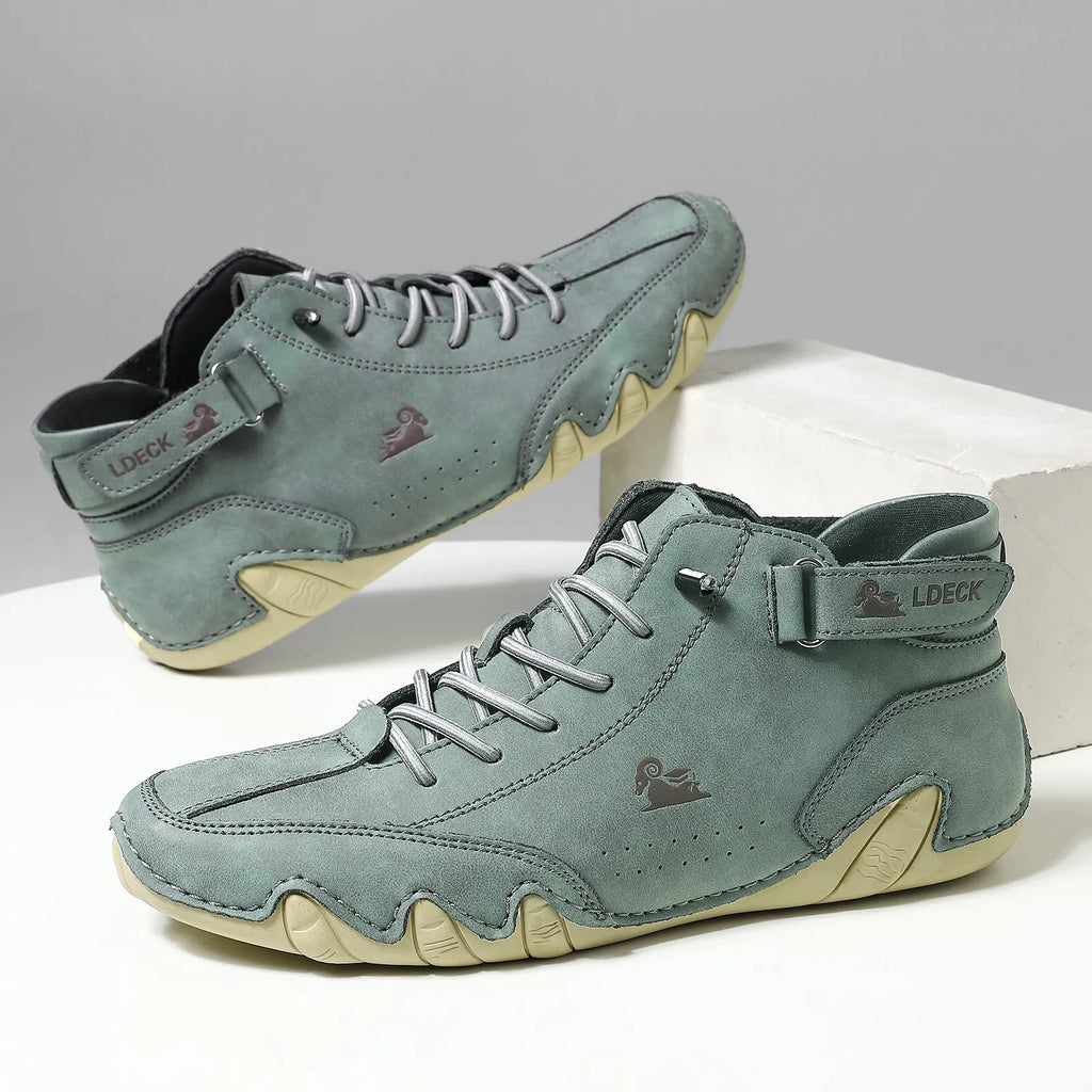 Men's Octopus high top shoes in khaki, grey, or black with rubber sole and microfiber upper
