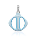 Blue cat nail clipper with positioning round hole and non-slip handle for safe pet grooming