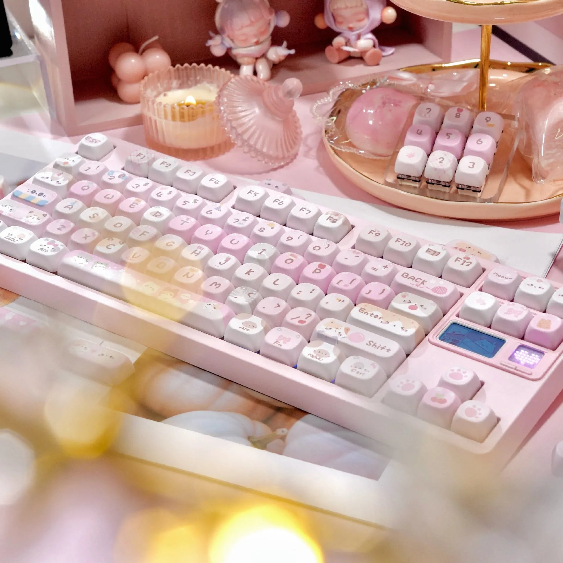 Pink cartoon designed MOA height key cap for mechanical keyboards, showing five-sided sublimation printing