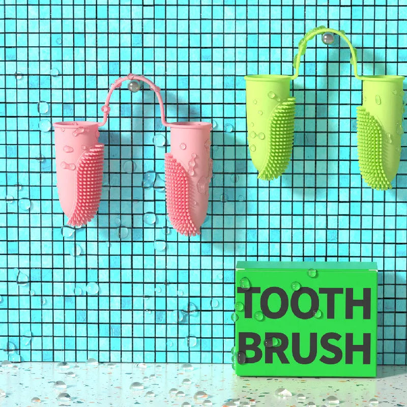 Pet dental cleaning finger set with TPR dual brushes in multiple colours