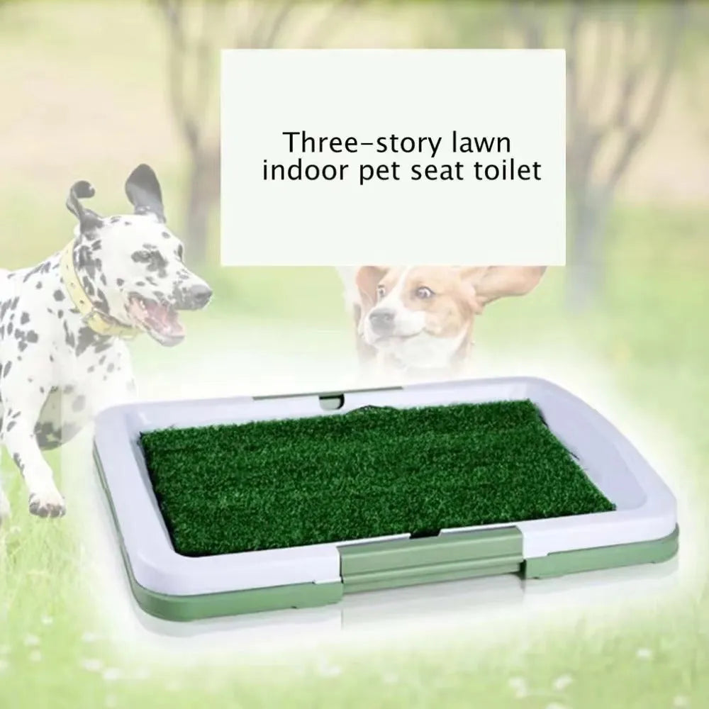 Green synthetic turf dog grass patch toilet with three-layer construction for indoor pet training