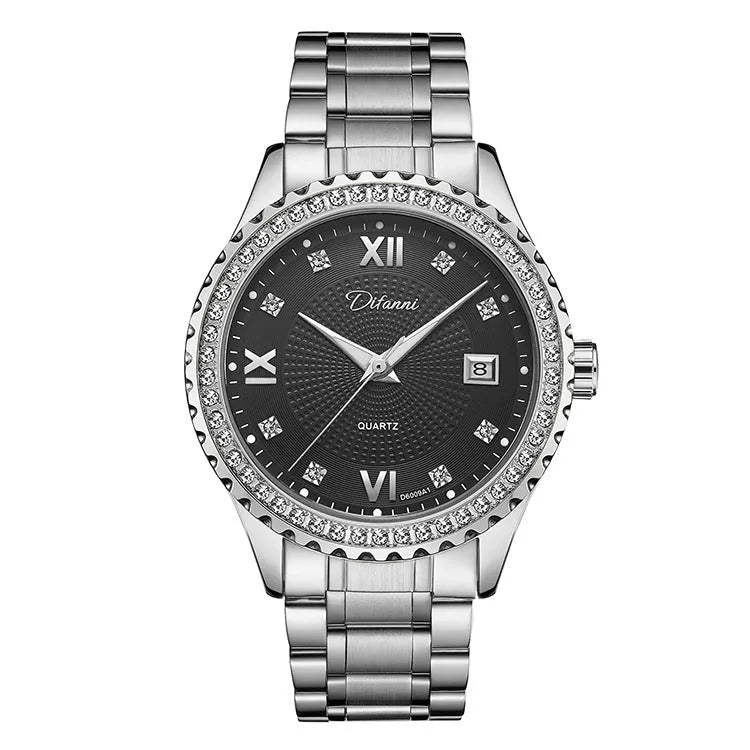Men's waterproof automatic mechanical watch with gold case and black dial showing luminous elements