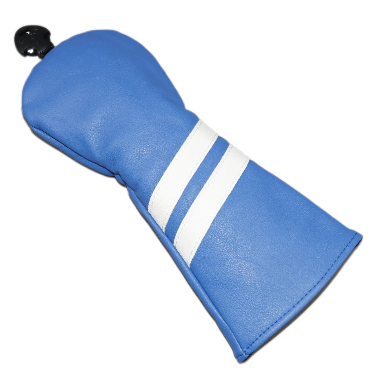 A striped golf club head cover for a driver, shown in black with white oblique stripes.