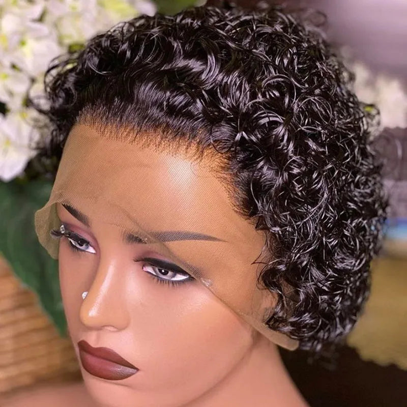 Black human hair lace front wig in natural style with 13x1 colouring