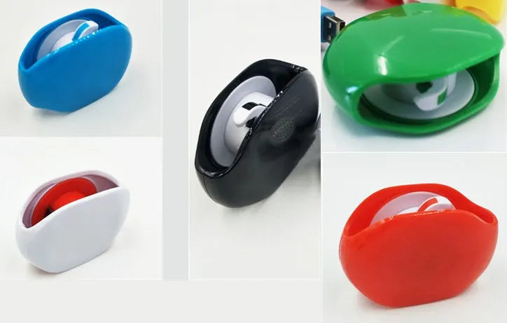 Automatic earphone retractor winder in black with extended cable showing push-type mechanism