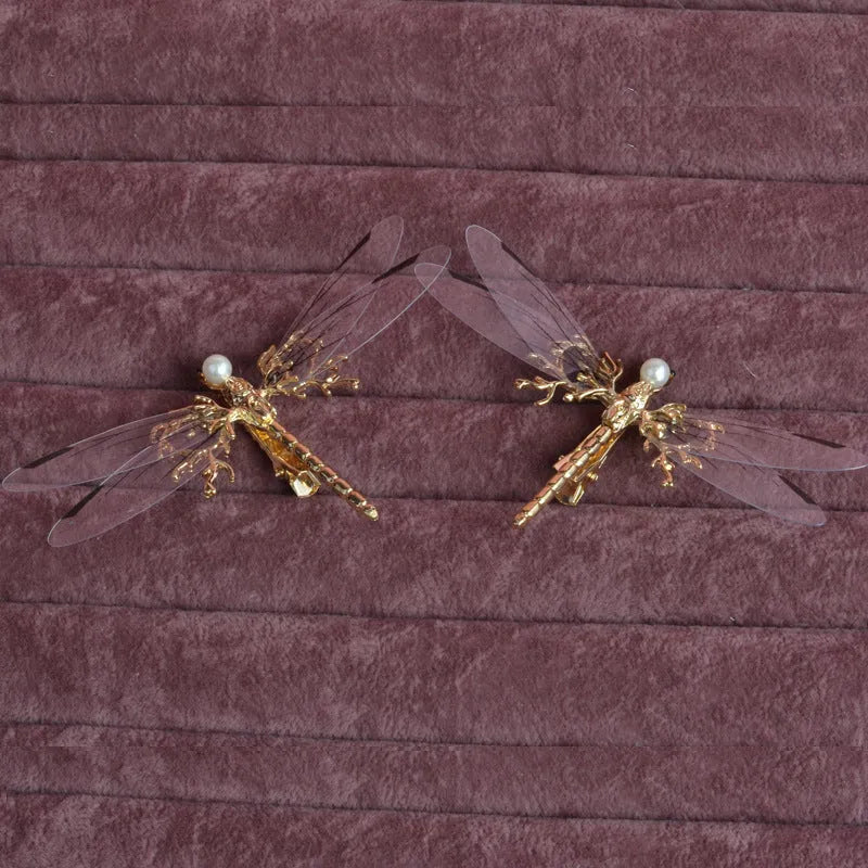 Women's dragonfly-shaped decorative headdress with side hair clip in alloy metal with colourful decorations