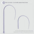Blue silicone mouse tail cat toy with cat head handle showing 80cm length