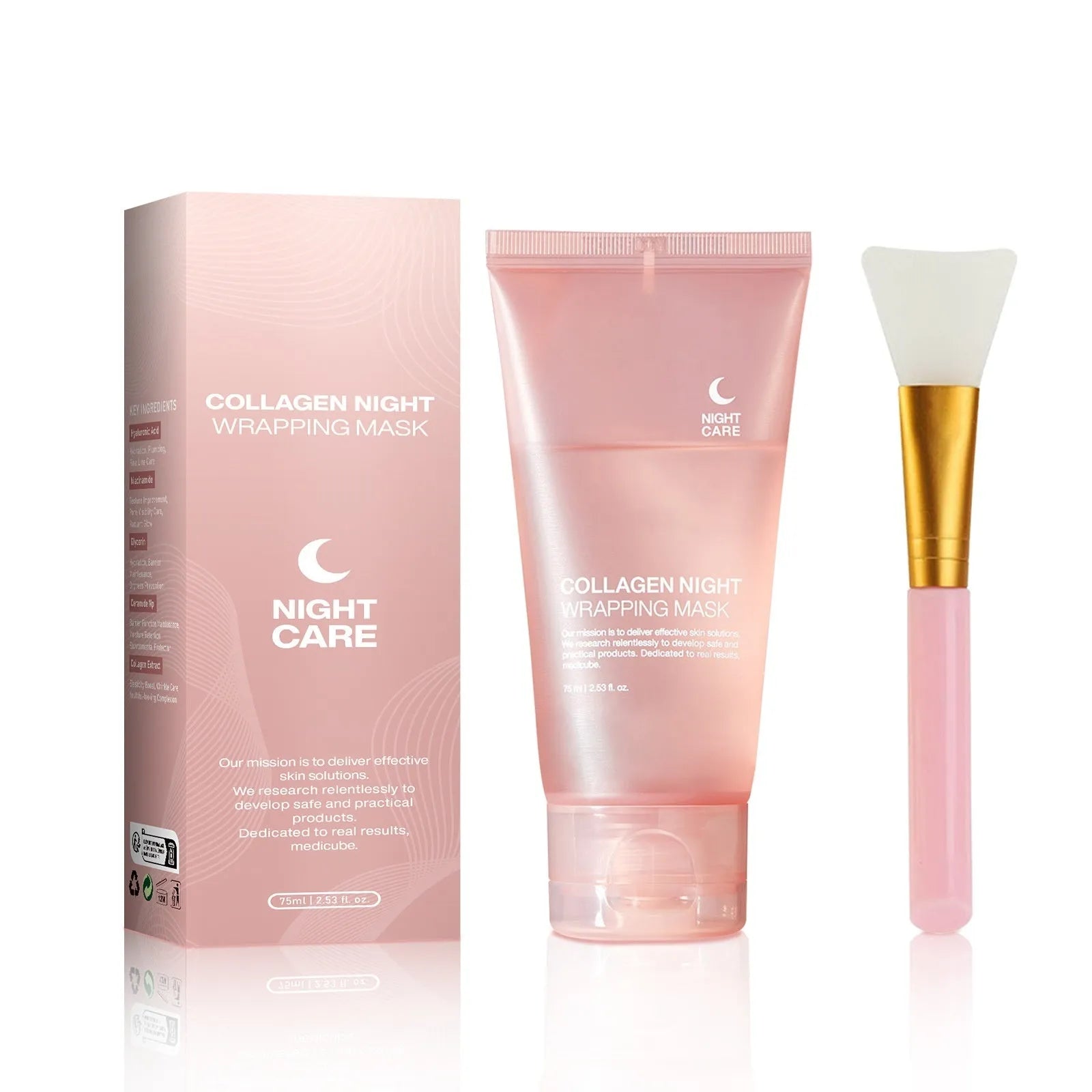 75ml collagen night mask bottle with application brush for overnight facial treatment