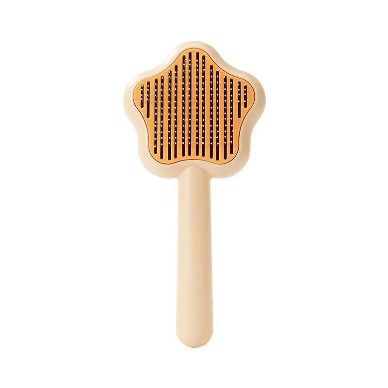 Green self-cleaning cat comb with stainless steel needle pins for pet grooming