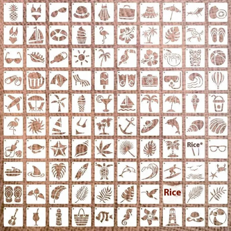 Milky white PET film stencils showing examples of 2-inch flower, animal, and letter designs.